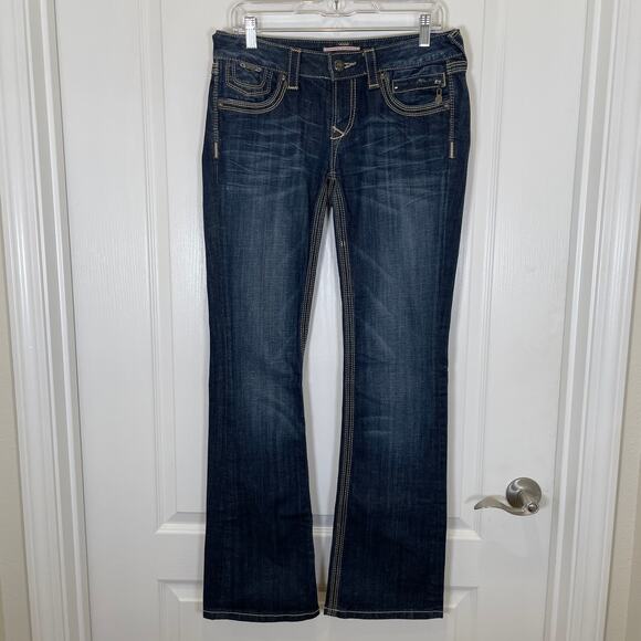ReRock for Express Y2K Barely Boot Jeans Embroidered Pockets Low Rise 6 - Picture 1 of 8